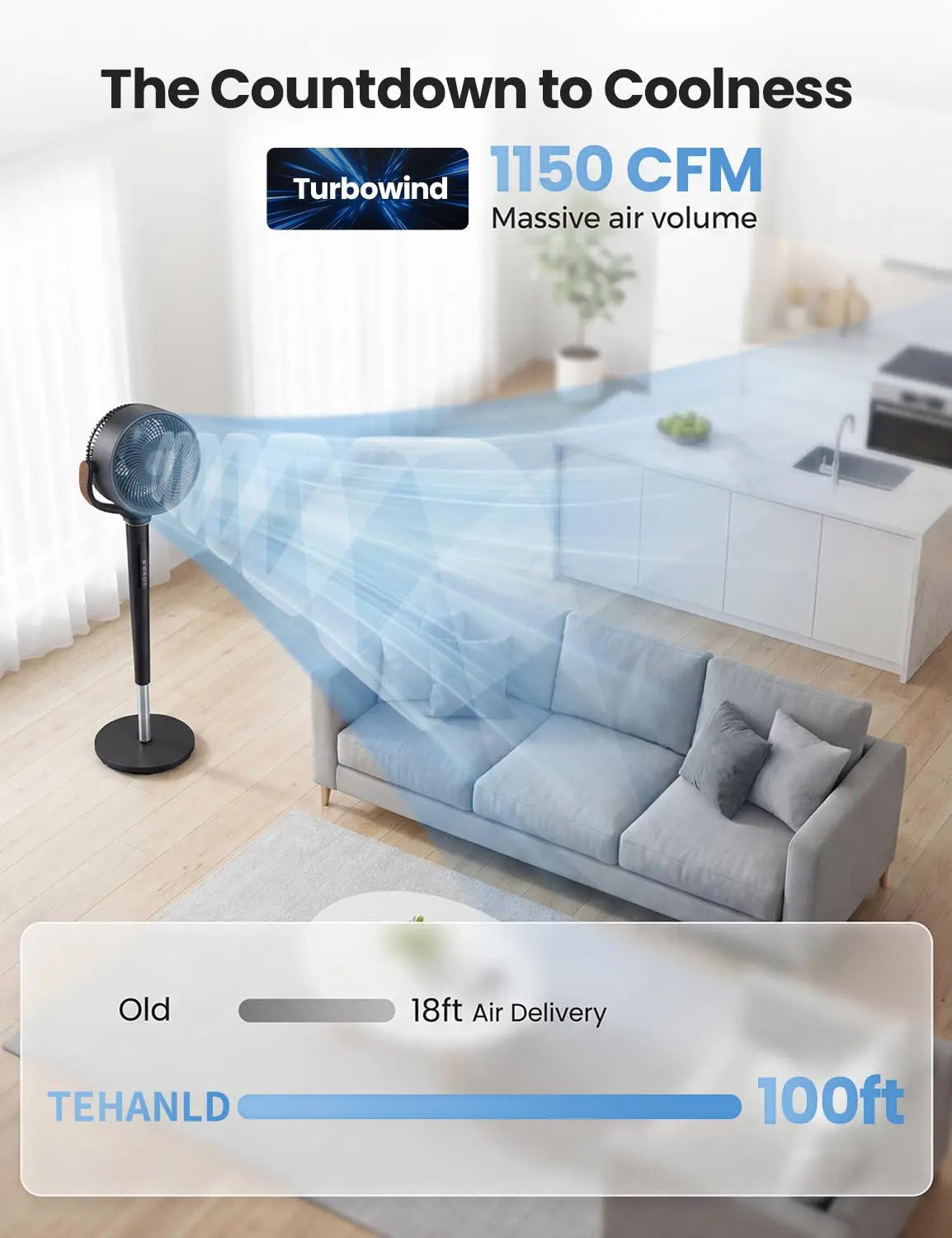 🔥summer sale 25% OFF  ❄️ Fan for Bedroom, Energy Class，120° Oscillating Standing Fans, Quiet Floor Fan with DC Motor, 100ft Pedestal Fans for Room, 16 Speeds, 4 modes, 20dB, 37-45" Adjustable Height, 12H Timer，With ambient lighting