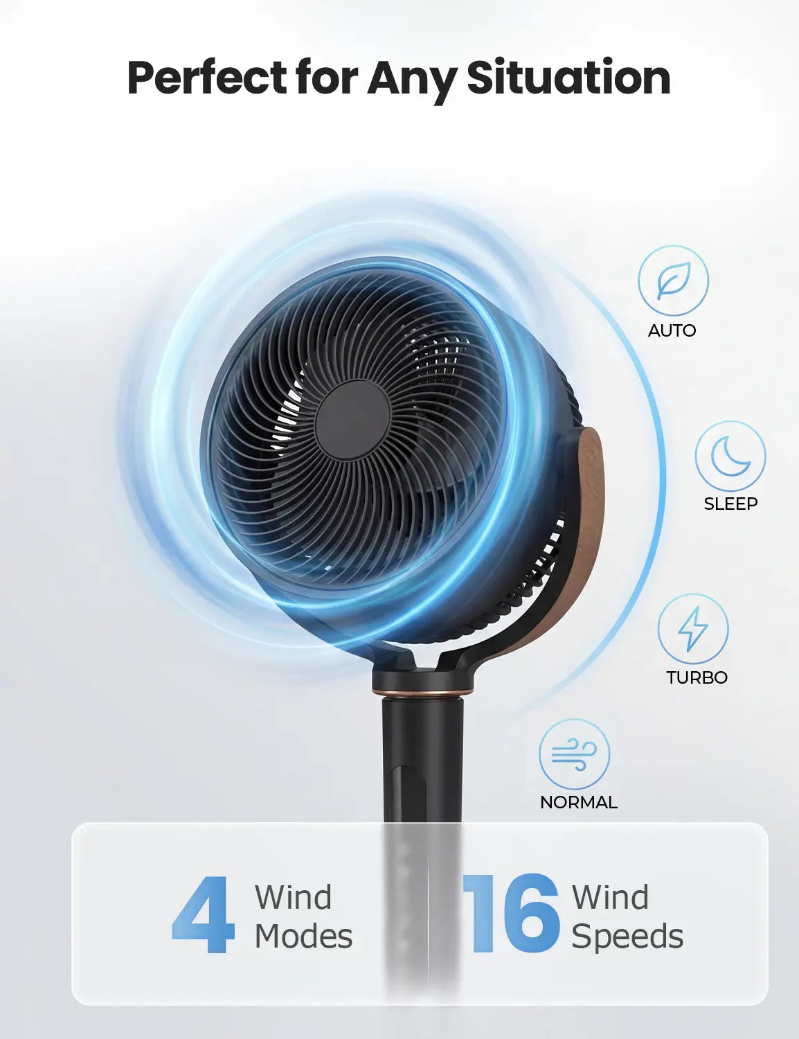 🔥summer sale 25% OFF  ❄️ Fan for Bedroom, Energy Class，120° Oscillating Standing Fans, Quiet Floor Fan with DC Motor, 100ft Pedestal Fans for Room, 16 Speeds, 4 modes, 20dB, 37-45" Adjustable Height, 12H Timer，With ambient lighting
