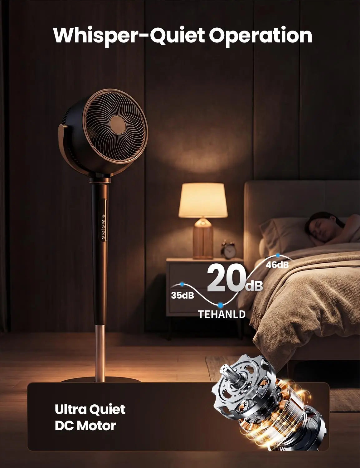 🔥summer sale 25% OFF  ❄️ Fan for Bedroom, Energy Class，120° Oscillating Standing Fans, Quiet Floor Fan with DC Motor, 100ft Pedestal Fans for Room, 16 Speeds, 4 modes, 20dB, 37-45" Adjustable Height, 12H Timer，With ambient lighting
