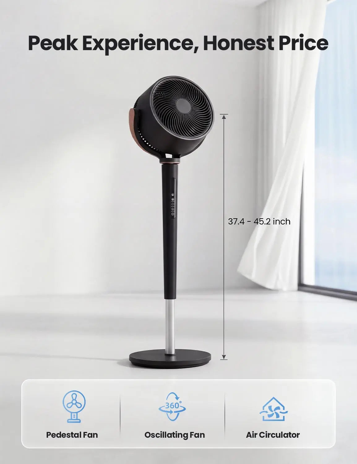 🔥summer sale 25% OFF  ❄️ Fan for Bedroom, Energy Class，120° Oscillating Standing Fans, Quiet Floor Fan with DC Motor, 100ft Pedestal Fans for Room, 16 Speeds, 4 modes, 20dB, 37-45" Adjustable Height, 12H Timer，With ambient lighting